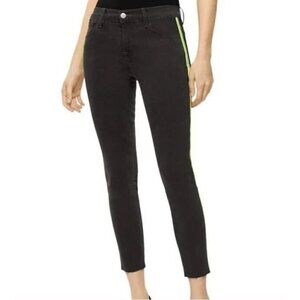 J Brand Jeans Womens 28 Mid Rise Neon Racing Stripe Crop Black Skinny Boho